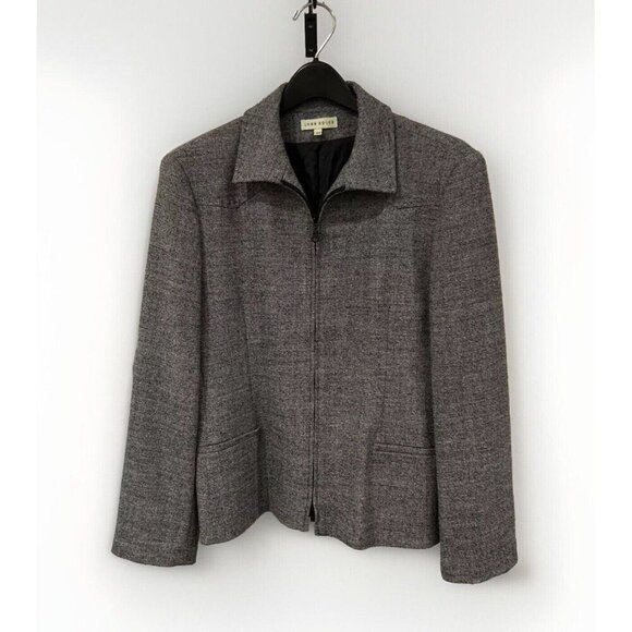 Lynn Adler Gray Tweed Zip Front Jacket Blazer Career Office Coat - Picture 1 of 9